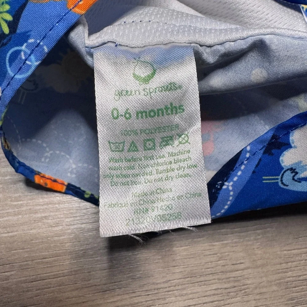 Green Sprouts Baby Sun Hat Blue Sea Life Print Flap Hat 0-6 Months